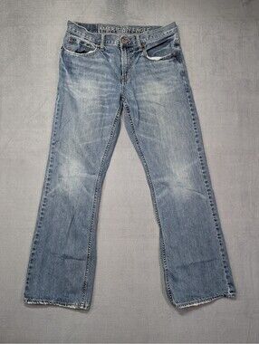 American Eagle Men 31x32 (34x30) Bootcut Jeans Y2K Distressed Fade Western Denim